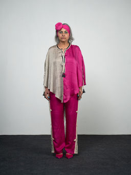 Kamaali Pret - Sofia Pink Colorblock Cape Top with Pant (Set of 2)