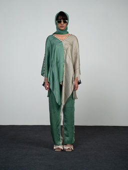 Kamaali Pret - Phu Green Colorblock Top with Pant (Set of 2)