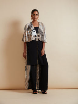 Kamaali Pret - Azar Beige Printed Knee Length Dress