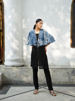 Kamaali Pret - Kaveh Blue Printed Knee Length Dress