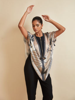 Kamaali Pret - Baraz Beige Printed Cape Top