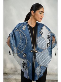 Kamaali Pret - Adel Blue Printed Cape Top