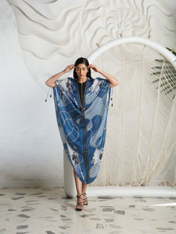 Kamaali Pret - Arzu Blue Printed Cape Top
