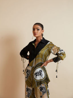 Kamaali Pret - Ziya Olive Printed Shirt