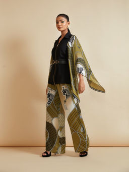 Kamaali Pret - Diyari Olive Printed Shirt with Pant (Set of 2)