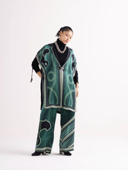 Kamaali Pret - Hibo Green Printed Cover-Up Top