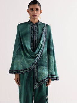 Kamaali Pret - Abeni Green Printed Cape Top