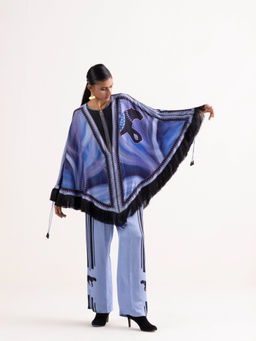 Kamaali Pret - Ayubu Blue Printed Cape Top