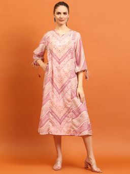 Shree - Women Muslin Pink Geometric Printed Dress