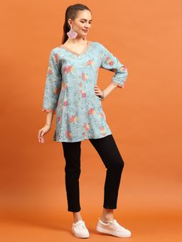 Shree - Women Rayon Blue Floral Printed Tunic