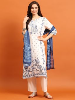 Shree - Women Rayon White Floral Printed Kurta With Comfort Pant And Dupatta (Set Of 3)