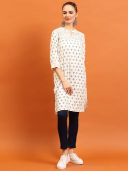 Shree - Women Rayon Off White Ornamental Printed Kurta