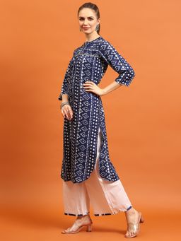 Shree - Women Rayon Navy Blue Geometric Printed Kurta