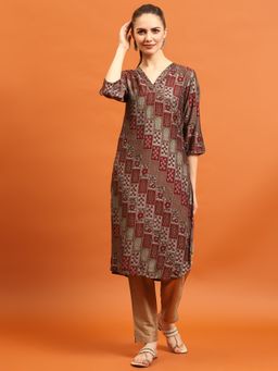 Shree - Women Rayon Maroon Abstract Printed Kurta