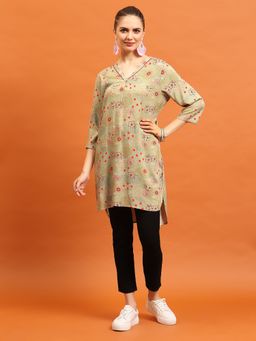 Shree - Women Rayon Beige Floral Printed Kurti
