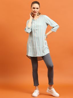 Shree - Women Rayon Blue Stripe Printed Tunic