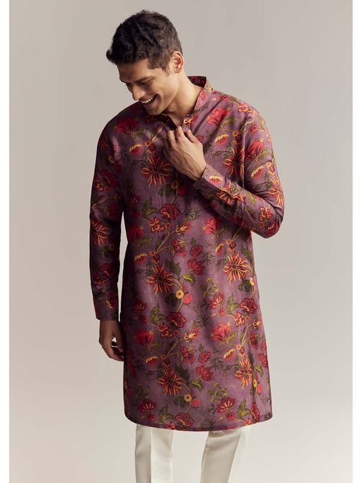 KALKI FASHION Purple Silk Full Sleeves Kurta