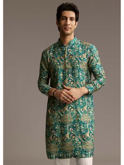 KALKI FASHION - Teal Silk Full Sleeves Kurta