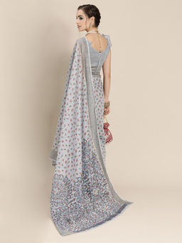 Sareemall - Grey Casual Linen Printed Saree With Unstitched Blouse with Unstitched