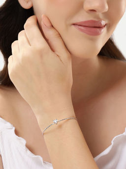 Carlton London - Silver Plated Cz Cuff Link Bracelet