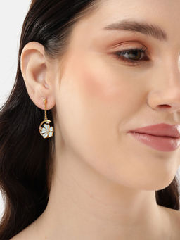 Carlton London - 18Kt Gold Plated Cz and Enamel Floral Drop Earring