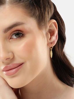 Carlton London - 18Kt Gold Plated Dangling Leaf Half Hoop Earring