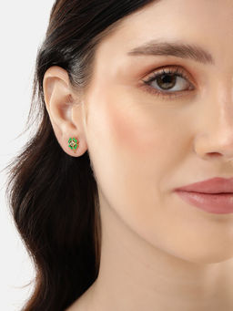 Carlton London - 18Kt Gold Plated Cz Enamel Floral Stud Earring