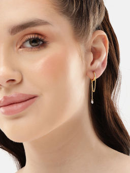 Carlton London - 18kt Gold Plated CZ Mini Hoop Chain Earring