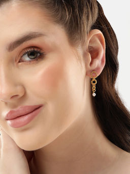 Carlton London - 18kt Gold Plated Dangling Pearl Drop Earring