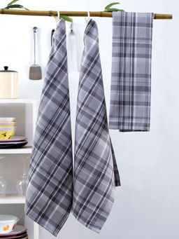 Maspar - Plaid Grey White Woven Kitchen Towels (Set of 3)