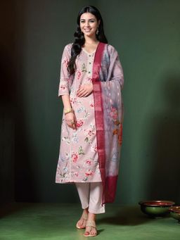 Gahan - Mauve Crosio Lace Detail Kurta & Pant with Digital Print Chanderi Dupatta