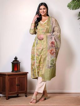 Gahan - Green Digital-Printed Pure Cotton Kurta & Pant with Dupatta