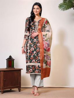 Gahan - Green Floral Printed Pure Cotton Straight Kurta & Pant with Dupatta
