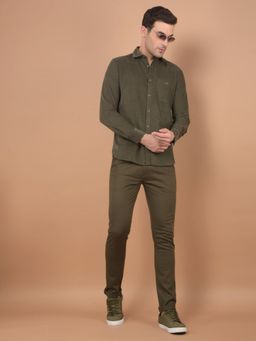CRIMSOUNE CLUB - Mens Olive Stretchable Trousers