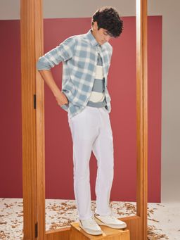 CRIMSOUNE CLUB - Men Green Cotton Checked Shirt