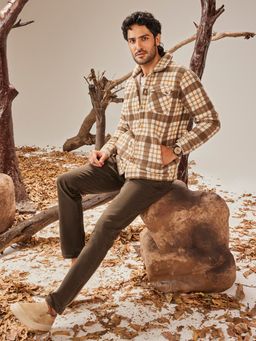 CRIMSOUNE CLUB - Men Brown Checkered Shacket