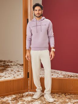 CRIMSOUNE CLUB - Men Lavender Solid Hooded Neck Sweatshirt