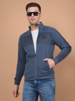CRIMSOUNE CLUB - Men Blue Colorblock High Neck Sweatshirt