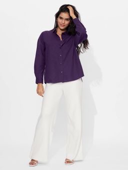 The Souled Store - Cotton Linen Royal Purple Women Boyfriend Shirt