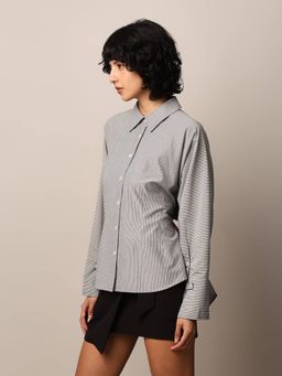 ONLY - Women Striped Oversized Grey Shirt