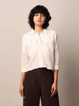 ONLY - Women Solid Cotton Regular Fit White Shirt