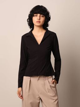 ONLY - Women Solid Rayon Blend Regular Fit Black Shirt