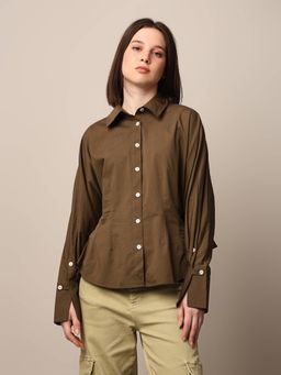 ONLY - Women Solid Oversized Olive Shirt