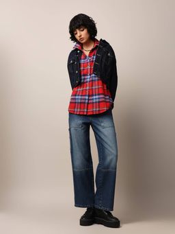 ONLY - Women Checked Oversized Red Shirt
