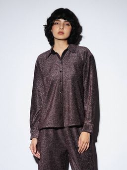 ONLY - Women Shimmer Polyester Regular Fit Maroon Shirt