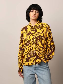 ONLY - Women Floral Print Viscose Regular Fit Yellow Shirt