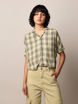 ONLY - Women Checked Pattern Regular Fit Green Shirt