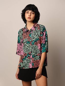 ONLY - Women Printed Viscose Loose Fit Black Shirt