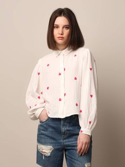 ONLY - Women Embroidered Regular Fit White Shirt