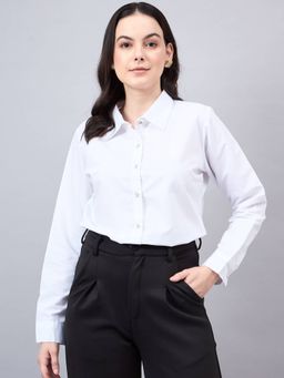 Style Quotient - Women Solid White Polycotton Formal Shirt